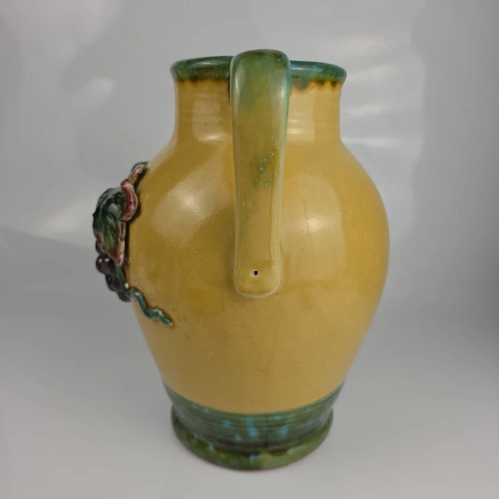 Pacific Rim Ceramic Amphora Vase Grape Leaf Relief Yellow Green Two Handle Large